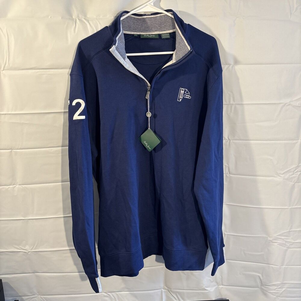 Bobby Jones 1/4 Zip Pullover Sweater Mens XL Navy Peruvian Pima Cotton Golf NWT